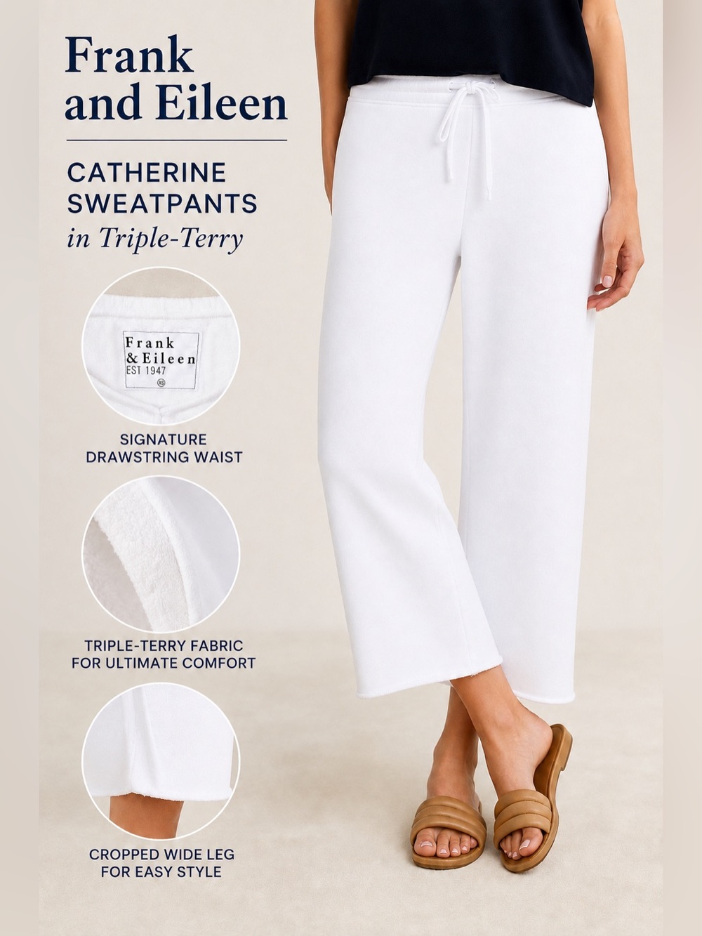 Frank & Eileen Catherine Sweatpants in Triple-Terry — Stunning White